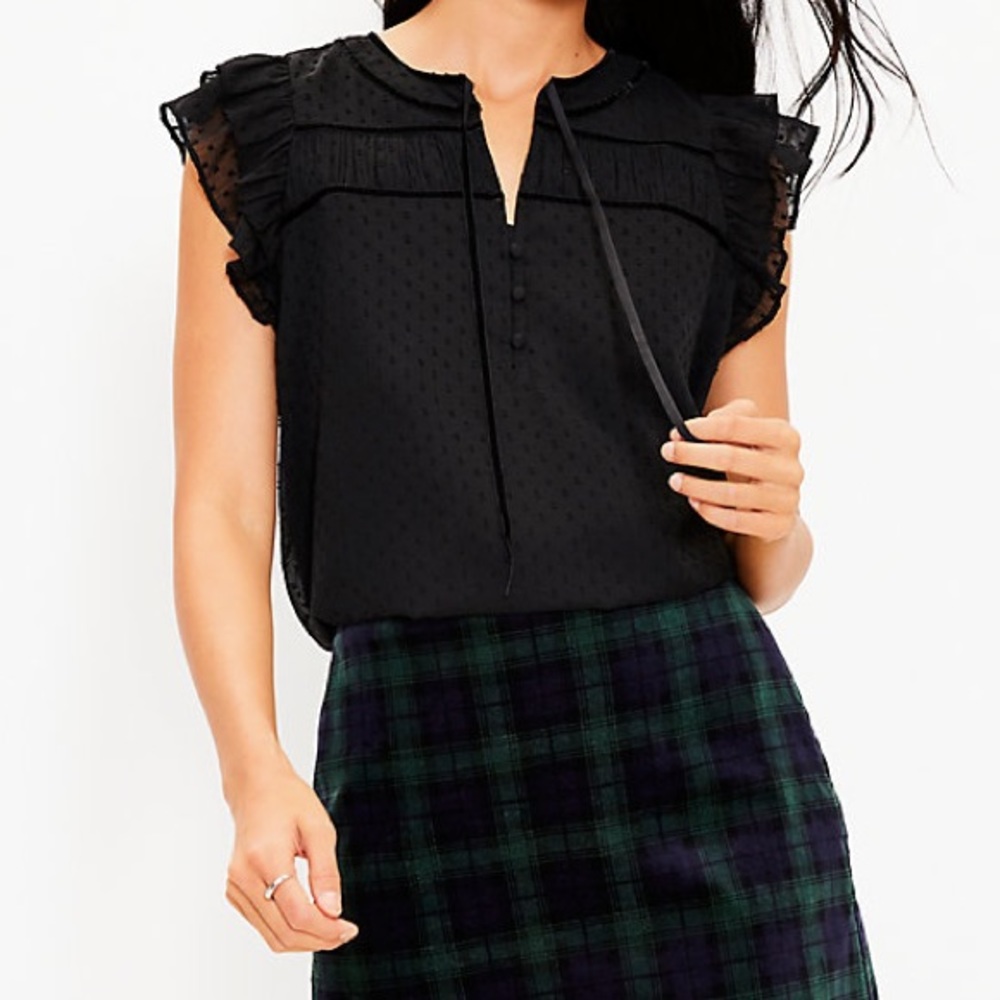 LOFT Black Dot Velvet Tie Neck Shell